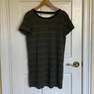 Mini green dress with black stripes